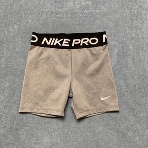 Nike Pro Shorts Girls 23 Heather Gray Dri Fit Training Technology High Waist